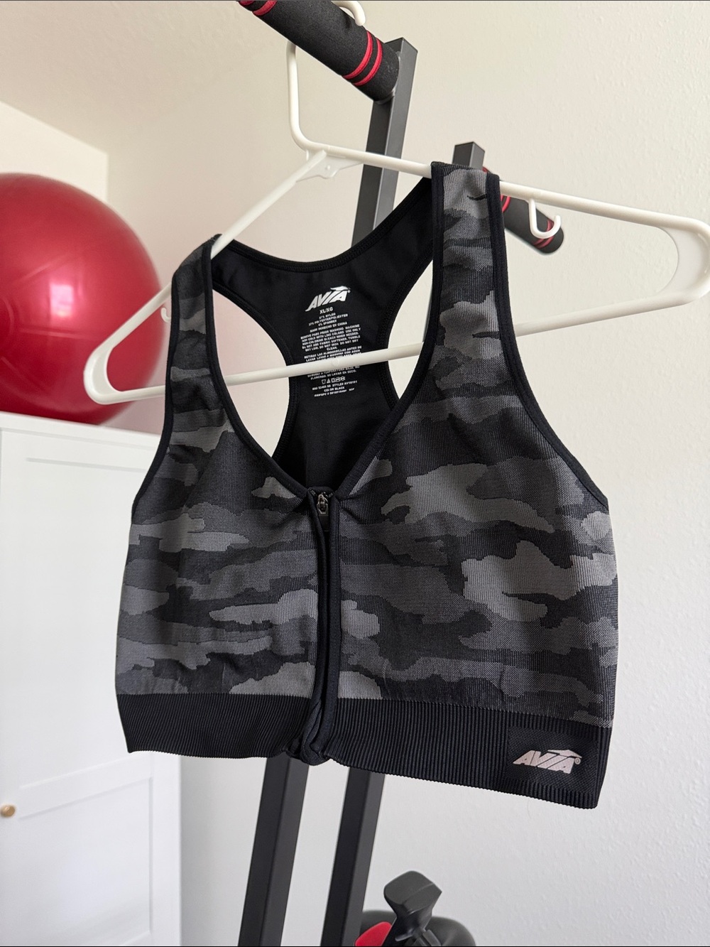 Avia Black & Gray Camo Front-Zip Sports Bra